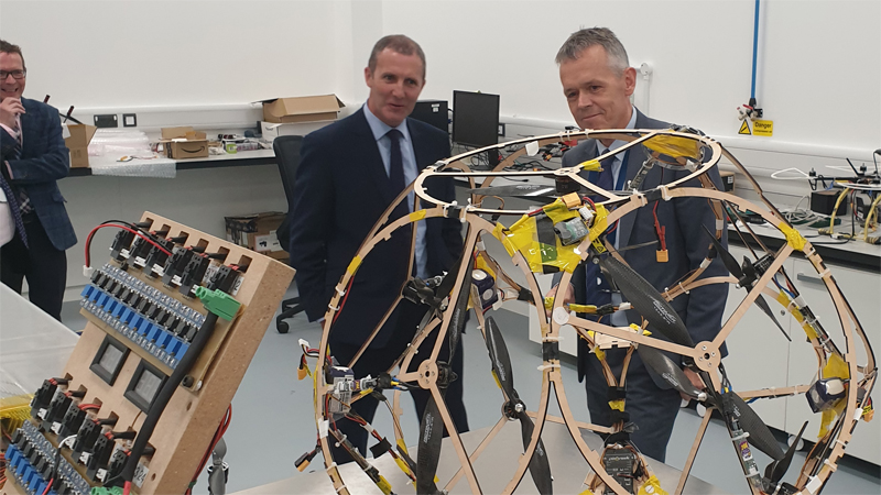 Tim Mackley and Michael Matheson visit the UAV lab in the AIRC building
