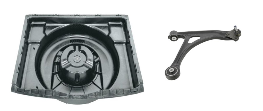 Automotive boot floor and suspension arm