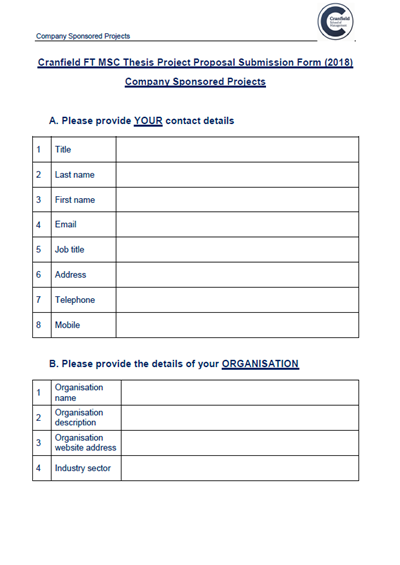 Thesis project proposal submission form