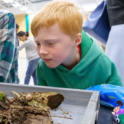Boy and man studying organic materials at Cranfield University