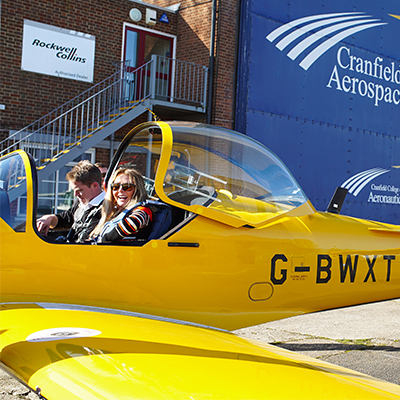 Carol Vorderman arriving in the Slingsby T67 Firefly
