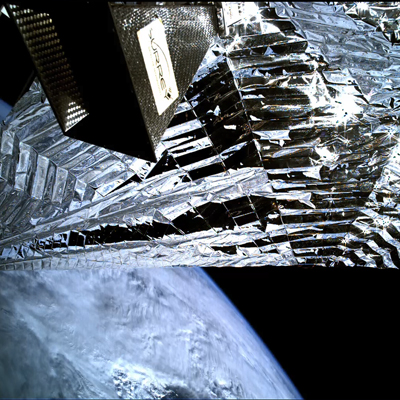 Drag sail fully deployed in space