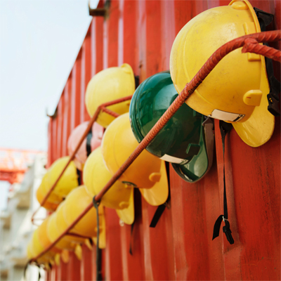 Hard hats on a construction site