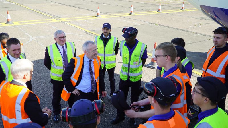 Sir Martin Donnelly with Boeing apprentices at Cranfield in 2019