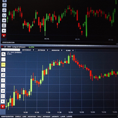 stock market graph on screen
