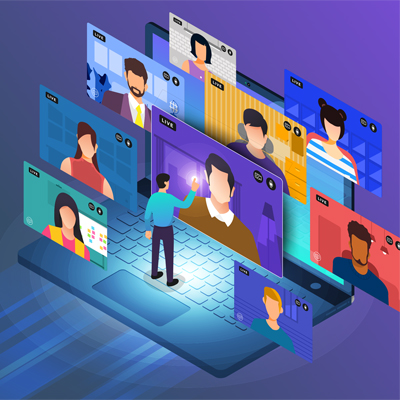 stylised heads on screen