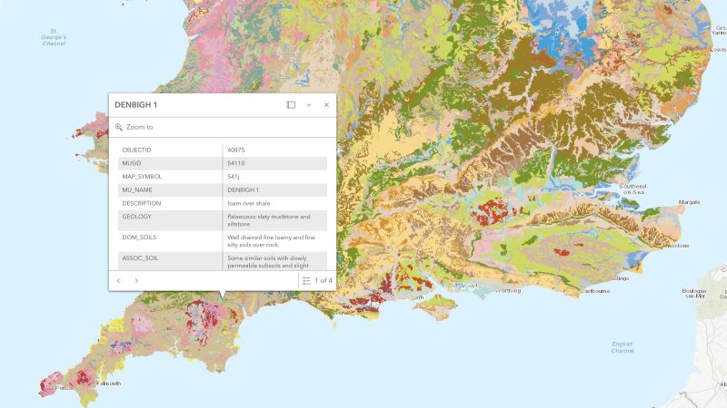 A screengrab of the Landis soil portal showing a map with soil data
