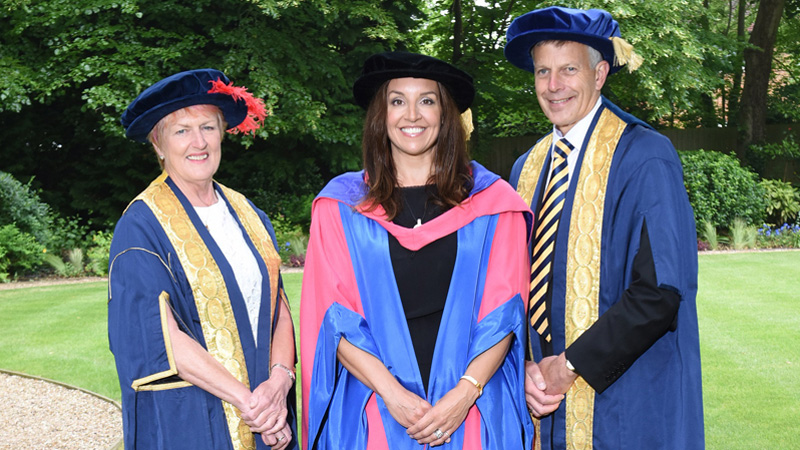 Sarah Willingham receiving an honorary degree from Cranfield University