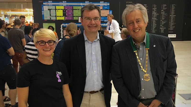 Dr Jacqueline Hannam with Iain Stewart MP and Cllr David Hopkins.