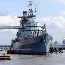 Royal navy ship in the river thames
