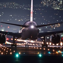 Aeroplane on runway at night