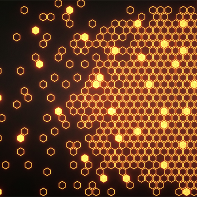 Abstract yellow hexagons on black background