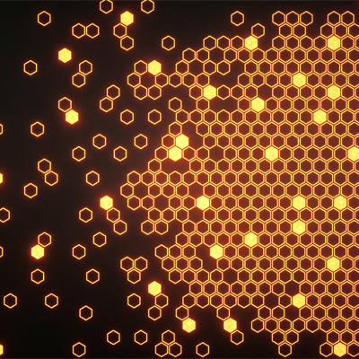 Abstract yellow hexagons on black background