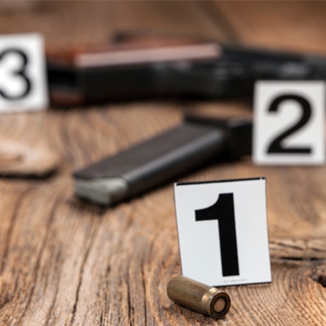 numbered evidence bullets and guns
