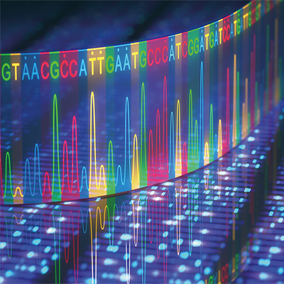 3D illustration of a method of DNA sequencing